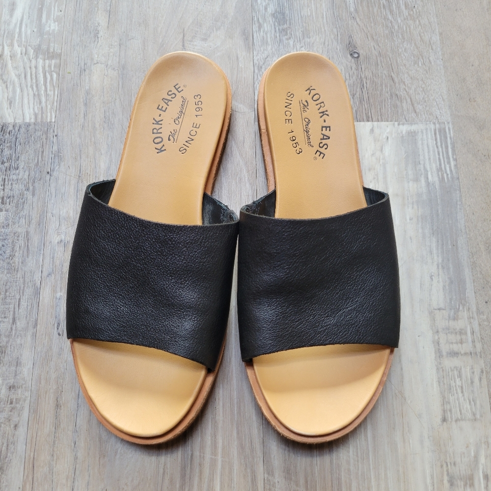 Kork-ease Gila Black Leather Slides Size 8